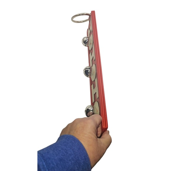 Christmas Door Hanger 21" Red Faux Leather HoHoHo Spellout‎ Silver Jingle Bells - Picture 6 of 10